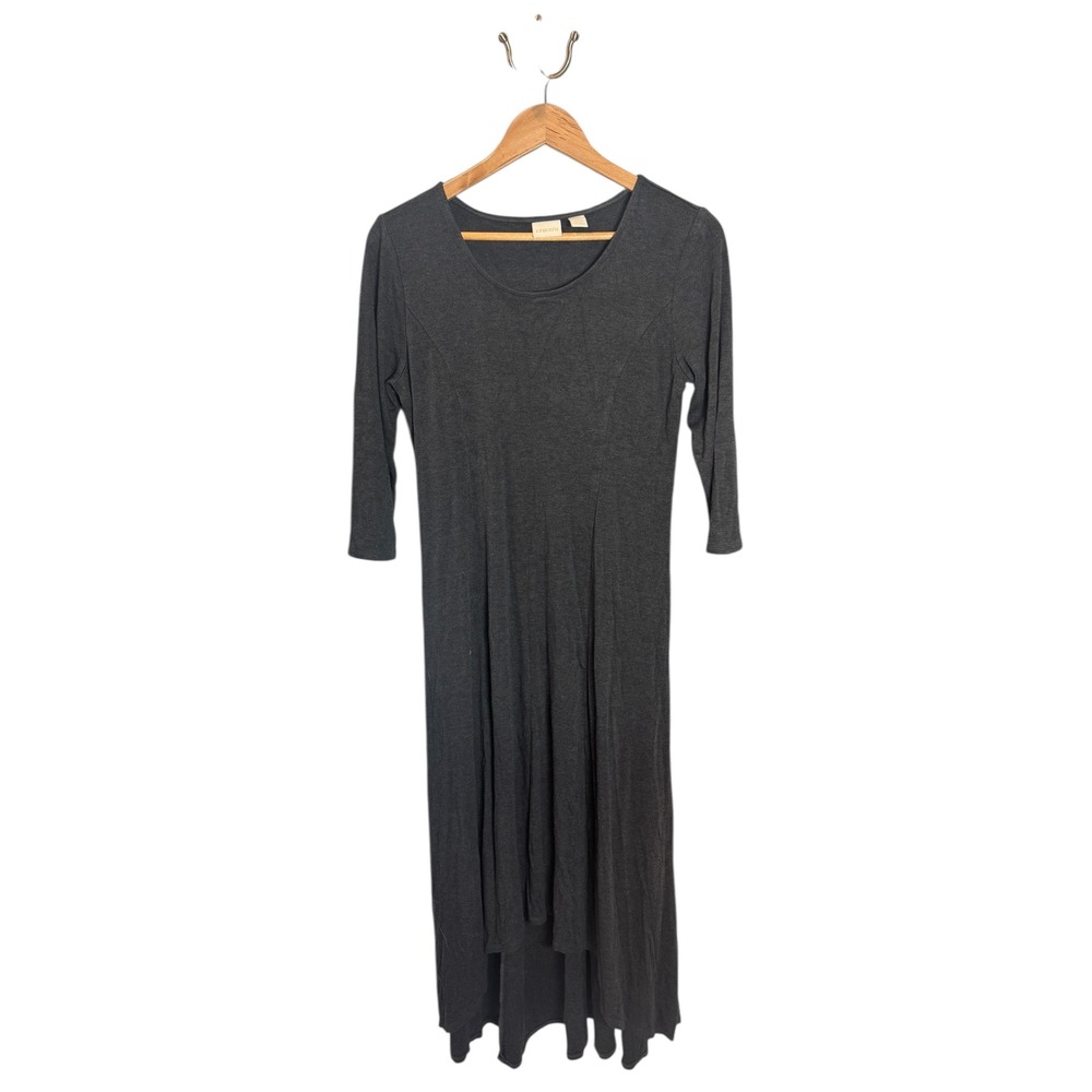 Chicos Gray Maxi Dress Size 1(8/M) High Low Hem 3/4 Sleeve Casual Minimalist